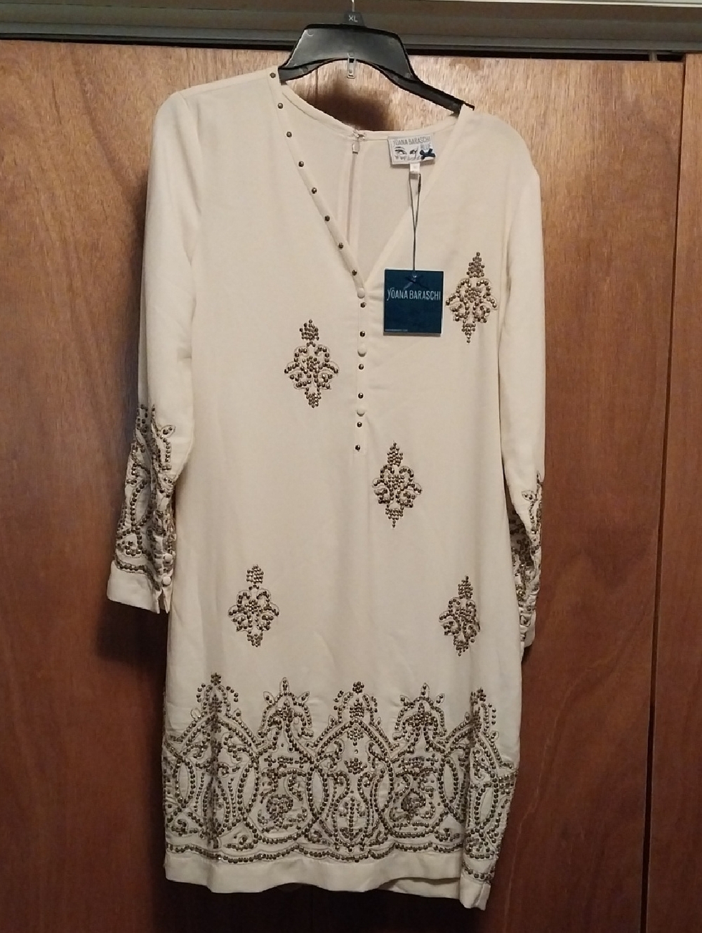 Cream Embellished V-Neck Shift Dress
